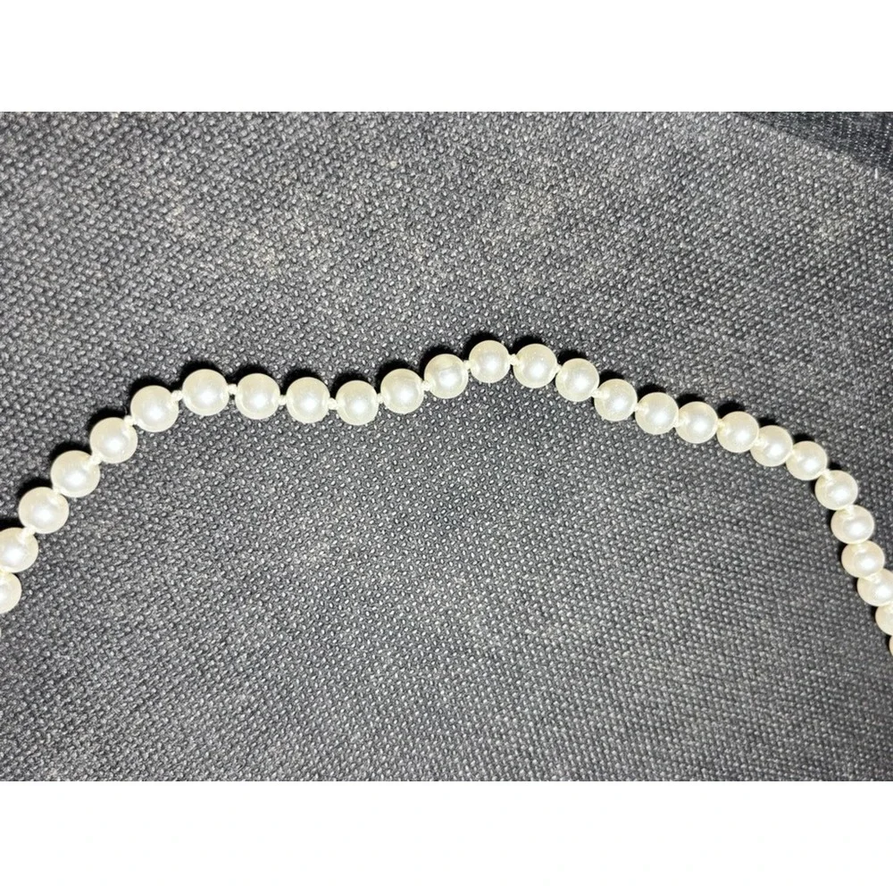 Vintage Filigree Clasp Hand Knotted Cream Faux Pearl Strand Necklace Gold Tone